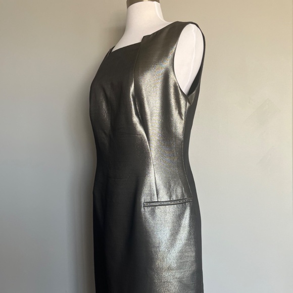 HUGO BOSS Dajena1 Silver Shimmer Cocktail Silk Sheath Pencil Sleeveles Dress - Picture 10 of 15